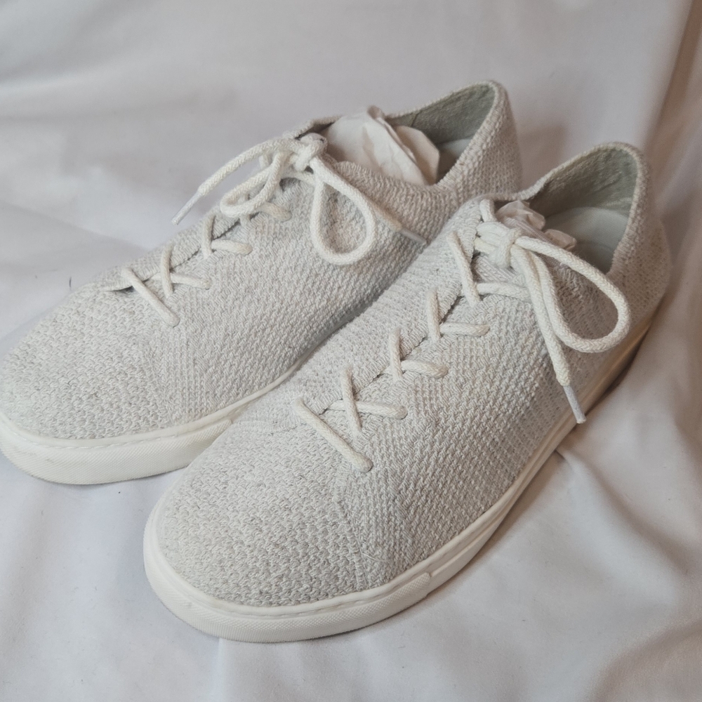 Nisolo White Go-To Eco-Knit Linen Lace Up Casual Sneakers Women's 11